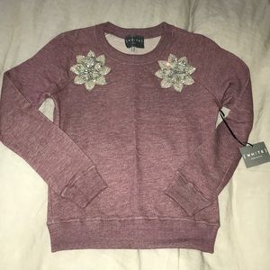 NWT White NYC Sweatshirt w/Crystal Embroidery